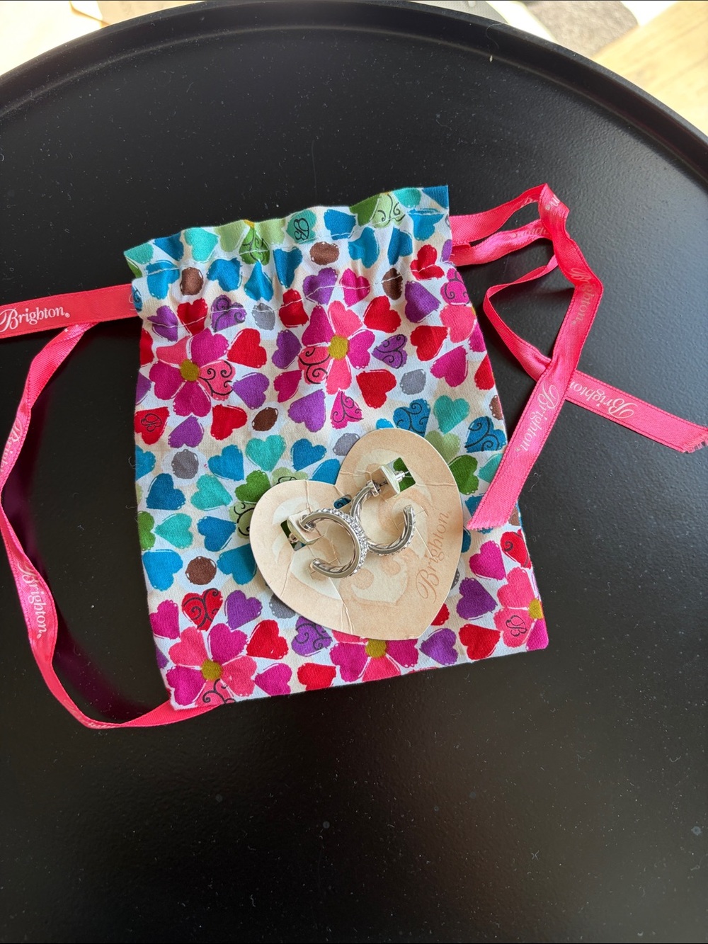 Brighton Silver Hoop Earrings with Multicolor Floral Drawstring Pouch